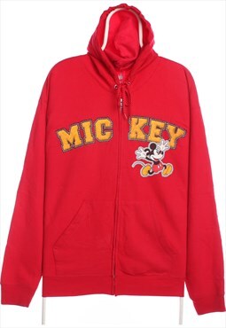 Vintage 90's Disney Hoodie Mickey Mouse Zip Up Red Large