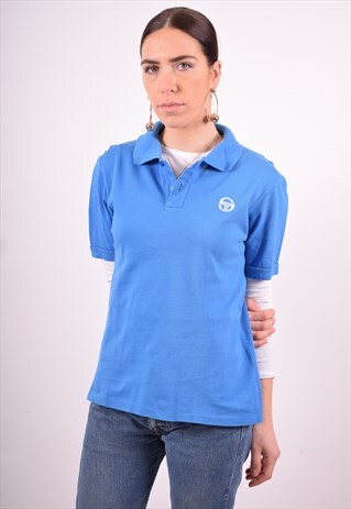 SERGIO TACCHINI WOMENS VINTAGE POLO SHIRT MEDIUM BLUE 90'S