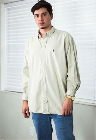 VINTAGE POLO RALPH LAUREN SHIRT LOGO THICK 90S XL 15.7