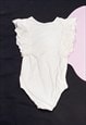 VINTAGE BODYSUIT 90S FRILLY FAIRY LACE BODY IN WHITE COTTON