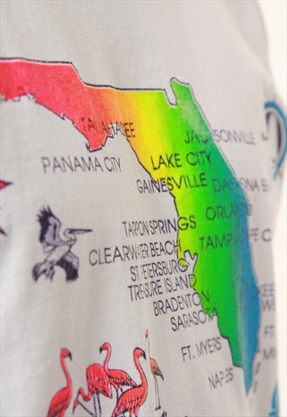 90S VINTAGE USA MADE GRAPHICS MAP COTTON T-SHIRT 15958