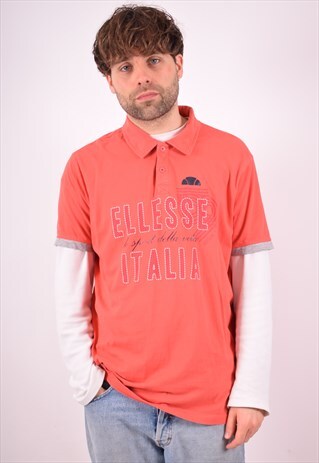 ELLESSE MENS VINTAGE POLO SHIRT LARGE RED 90S