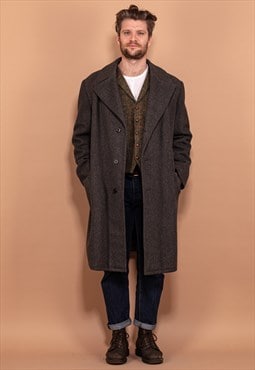 Vintage 70's Men Heavy Wool Coat in Grey
