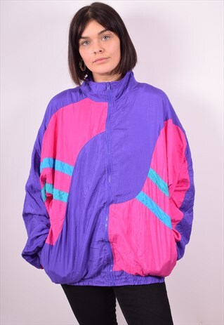 WOMENS VINTAGE TRACKSUIT TOP JACKET XL PURPLE 90S