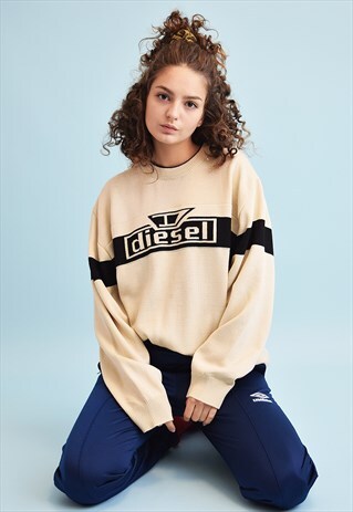 90'S RETRO DIESEL KNIT OVERSIZED SLOGAN DADS JUMPER