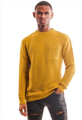 KNITTED SWEATER WITH POCKETS - MUSTARD