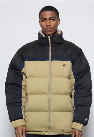 VINTAGE FILA LOGO PUFFER JACKET BEIGE
