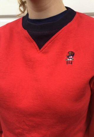 WOMENS VINTAGE 80S RALPH LAUREN SWEATSHIRT POLO BEAR TOP