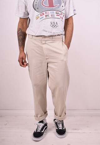 DICKIES MENS VINTAGE TROUSERS W36 L32 BEIGE 90S