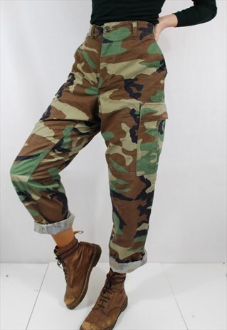 90S ARMY CAMO KHAKI GREEN CARGO COMBAT PANTS