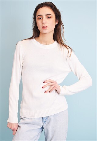 90'S RETRO NEUTRAL KNIT MINIMALIST JUMPER TOP IN OFF-WHITE