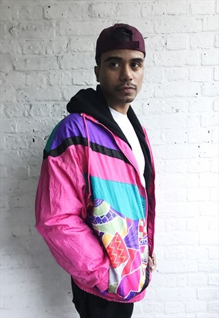 PRINTED SILKY WINDBREAKER/SHELL/BOMBER JACKET (1990'S)