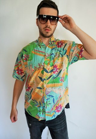 VINTAGE HAWAII HAWAIIAN SHIRT SHIRTS BOHO HIPPIE OXFORD TOP