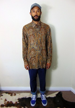 90S CLASSIC LUXURY PAISLEY PRINT SILK FEEL SHIRT XL