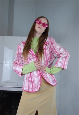 Vintage y2k cute baggy light barbie blazer jacket white pink