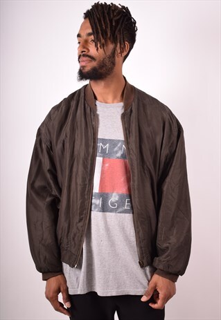 MENS VINTAGE SILK BOMBER JACKET LARGE BROWN 90S