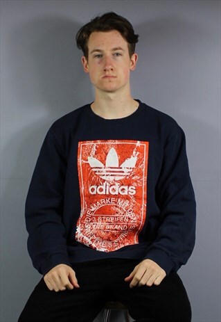 VINTAGE ADIDAS SWEATSHIRT IN NAVY BLUE WITH PRINTED TREFOIL