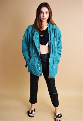90'S RETRO GREEN SPORTS PUFFY PARKA JACKET