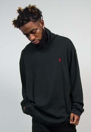 RALPH LAUREN BLACK ROLL NECK SWEATSHIRT TURTLE POLO