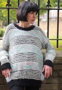 Oversized Knitted Jumper in Black, White and Multicolour Str