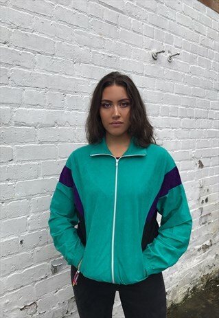 VINTAGE UNISEX SUEDE OVERSIZED BOMBER SHELL JACKET TURQUOISE