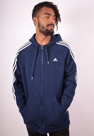 ADIDAS MENS VINTAGE HOODIE JACKET XL BLUE 90S