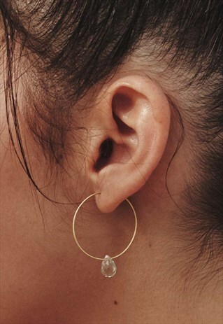 GREEN AMETHYST GEM STONE SEMIPRECIOUS HOOP 18K GOLD EARRINGS