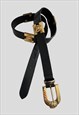 80'S VINTAGE ST MICHAEL BLACK LEATHER GOLD LION LADIES BELT