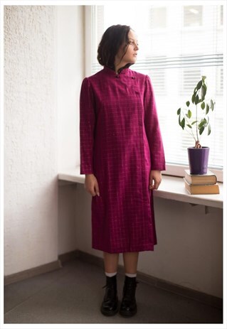 VINTAGE 80'S PURPLE LONG SLEEVED MIDI DRESS