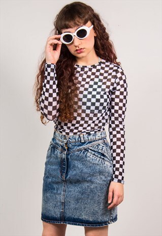 VINTAGE 90'S BLUE STONEWASH DENIM HIGH WAIST MINI SKIRT