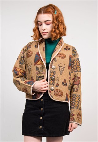VINTAGE TAPESTRY STYLE WESTERN CROPPED JACKET