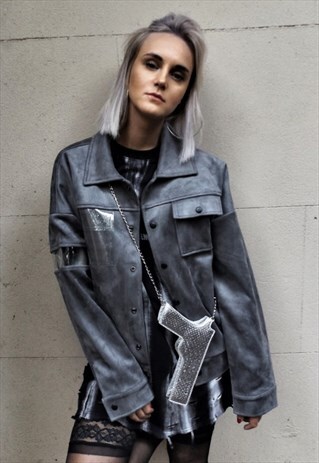 PREMIUM LOOSE OVERSIZE SUEDE JACKET PLASTIC PU FINISH