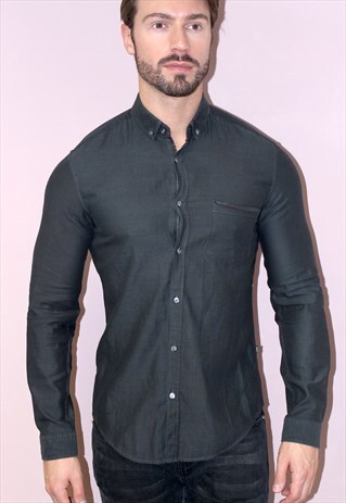 VINTAGE 90S HUGO BOSS BLACK TEXTURED CASUAL FORMAL SHIRT