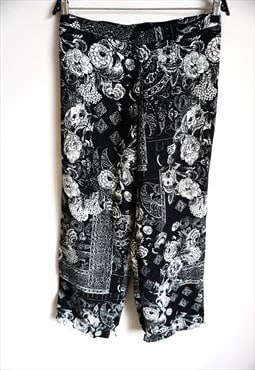 Vintage Fluffy Pants High waist Black Floral Flowers Summer