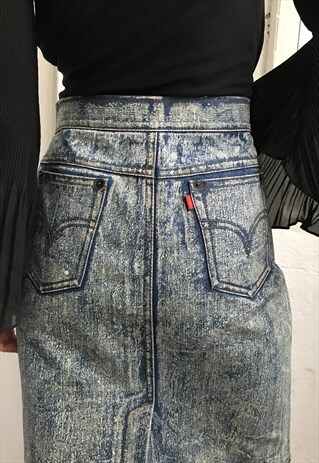 VINTAGE 90' UNIQUE COOL DENIM BLUE PENCIL SKIRT