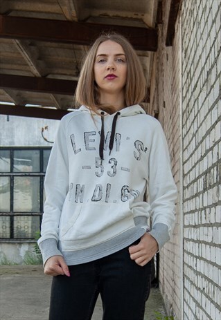VINTAGE RETRO GREY LEVI'S JUMPER SWEATSHIRT HOODIE