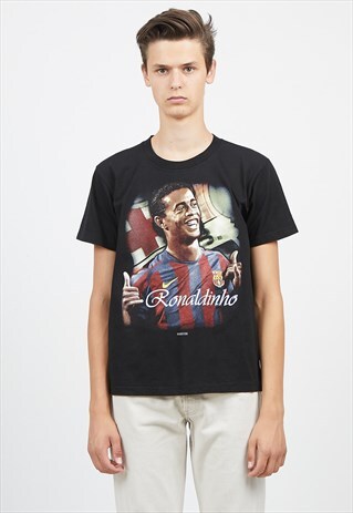 90S VINTAGE BLACK CAMP SPORT RONALDINHO CREW NECK T-SHIRT
