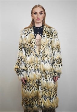 Leopard fur coat cheetah pattern long trench Nordic jacket