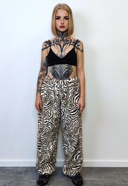Faux fur zebra joggers animal print pants handmade pants 