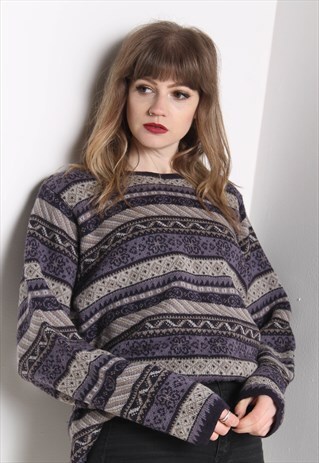 VINTAGE ABSTRACT CRAZY JAZZY KNIT PATTERNED JUMPER MULTI