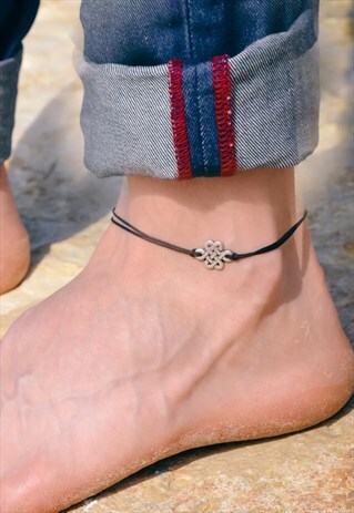 SILVER INFINITY ANKLE BRACELET FOR MEN, MEN'S ANKLET, BLACK