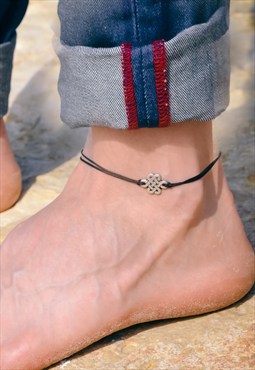 Silver Infinity ankle bracelet for men yoga anklet black