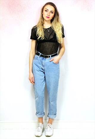 1990S VINTAGE LIGHT BLUE HIGH WAIST MOM JEANS