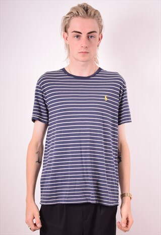 POLO RALPH LAUREN MENS VINTAGE T-SHIRT TOP MEDIUM BLUE 90S