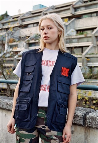 NAVY BLUE UTILITY VEST WITH EMBROIDERED DBDNS LOGO DESIGN