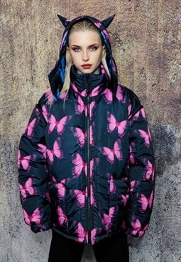 Reversible bomber butterfly jacket detachable puffer purple