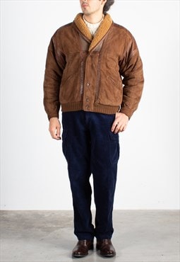 Men's Breco's Brown Suede Shearling Collar Bomber Jacket