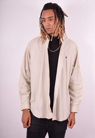 RALPH LAUREN MENS VINTAGE SHIRT LARGE BEIGE 90S