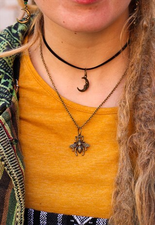 BRONZE CHOKER & DAINTY NECKLACE SET BEE & MOON