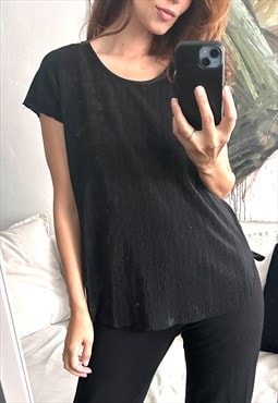 90s Black Loose Minimal Top / T-shirt / Blouse - M - L